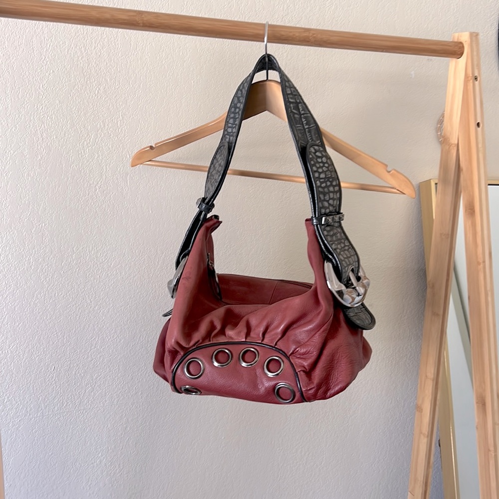 Betsey Johnson Soft Leather Large Hobo Bag in muted maroon